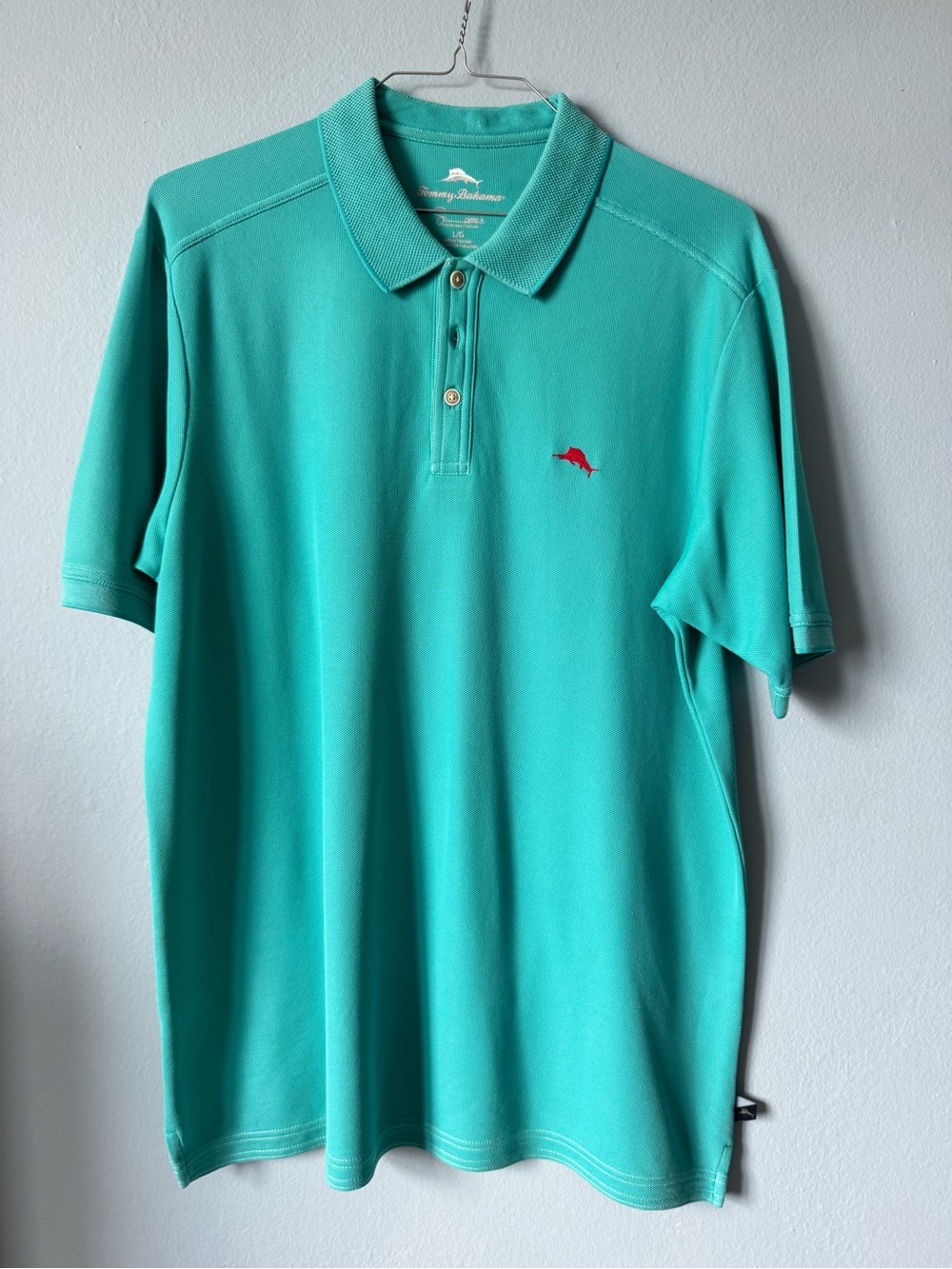 Tommy Bahama Emfielder Polo Shirt Men L Turquoise Short Sleeve Marlin Logo